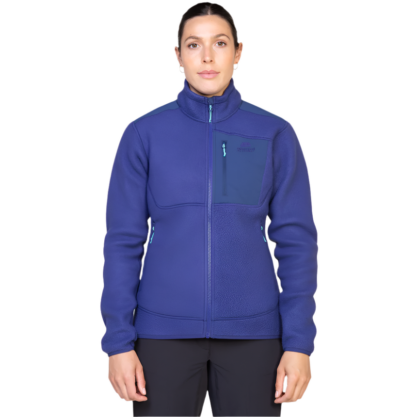 Mountain Equipment Highpile Women's Jacket Outdoor Action Amethyst/Medieval Blue- Front Fit on Model