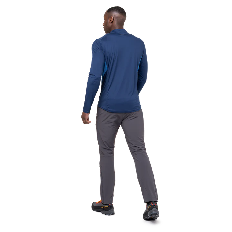 Mountain Equipment Ignis Long Sleeve Men's Zip Tee Outdoor Action Admiral/Atlantic- Back Fit