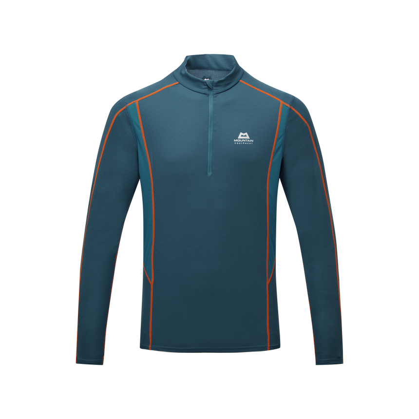 Mountain Equipment Ignis Long Sleeve Men's Zip Tee Outdoor Action Majolica/Alto Blue- Front