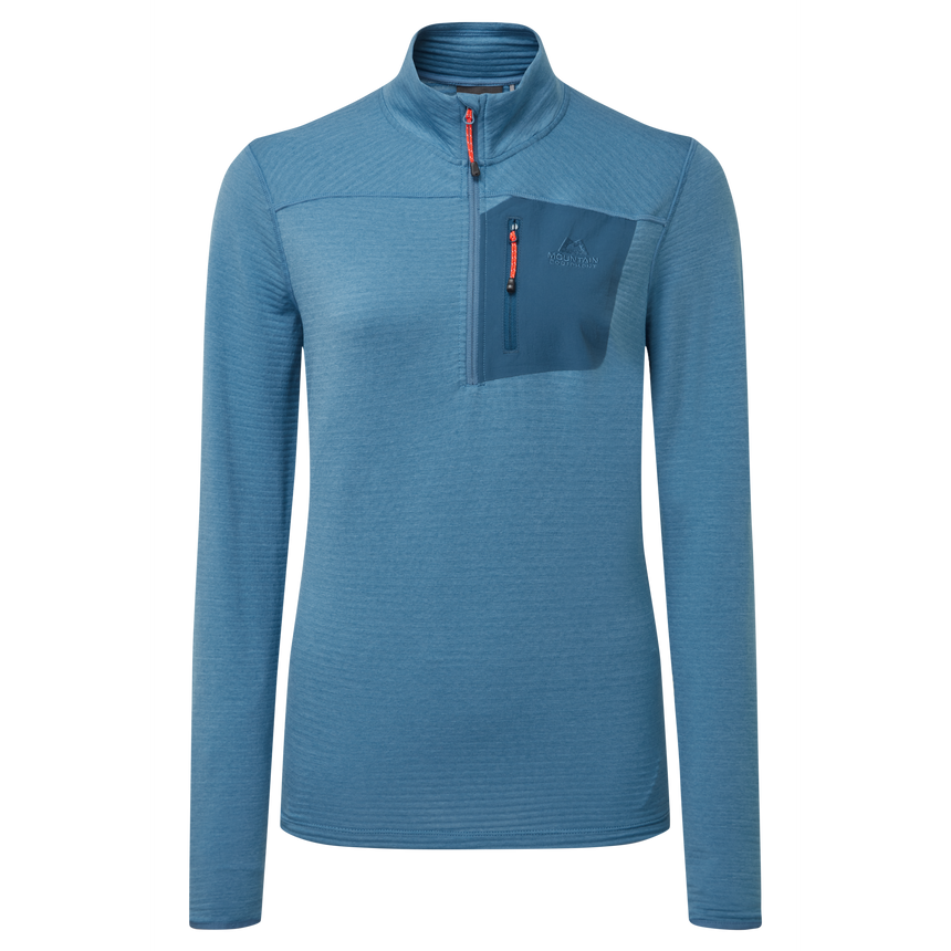 Mountain Equipment Lumiko Women's Zip T Outdoor Action Stellar/Majolica- Front