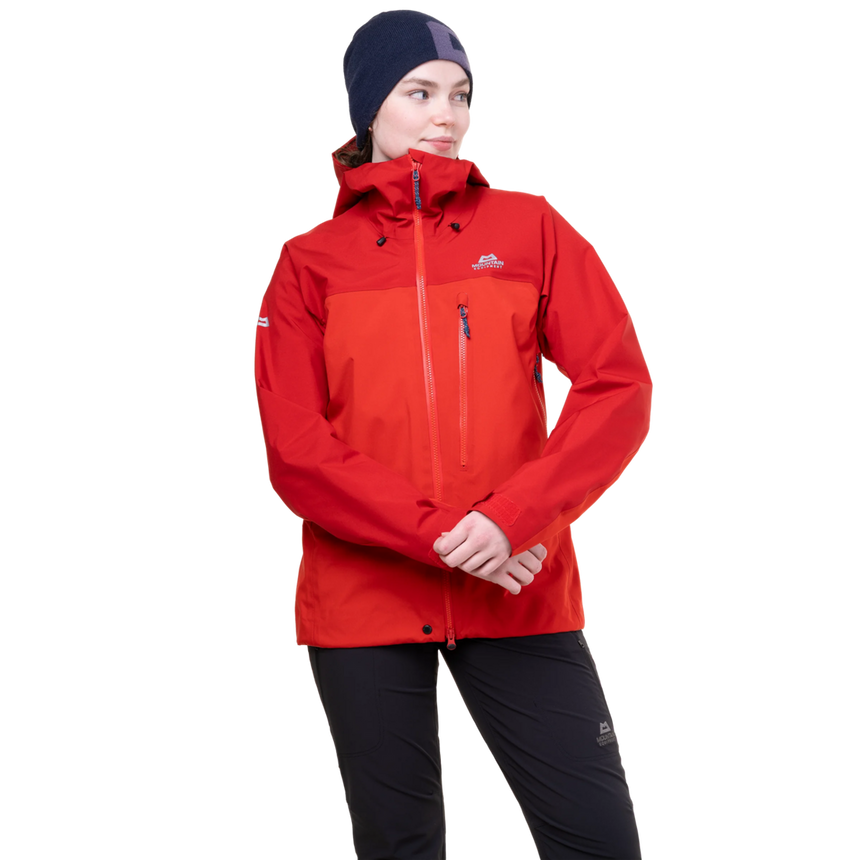 Mountain Equipment Manaslu Women's Jacket Outdoor Action Chili/Crimson- Adjustable & Bonded Cuffs