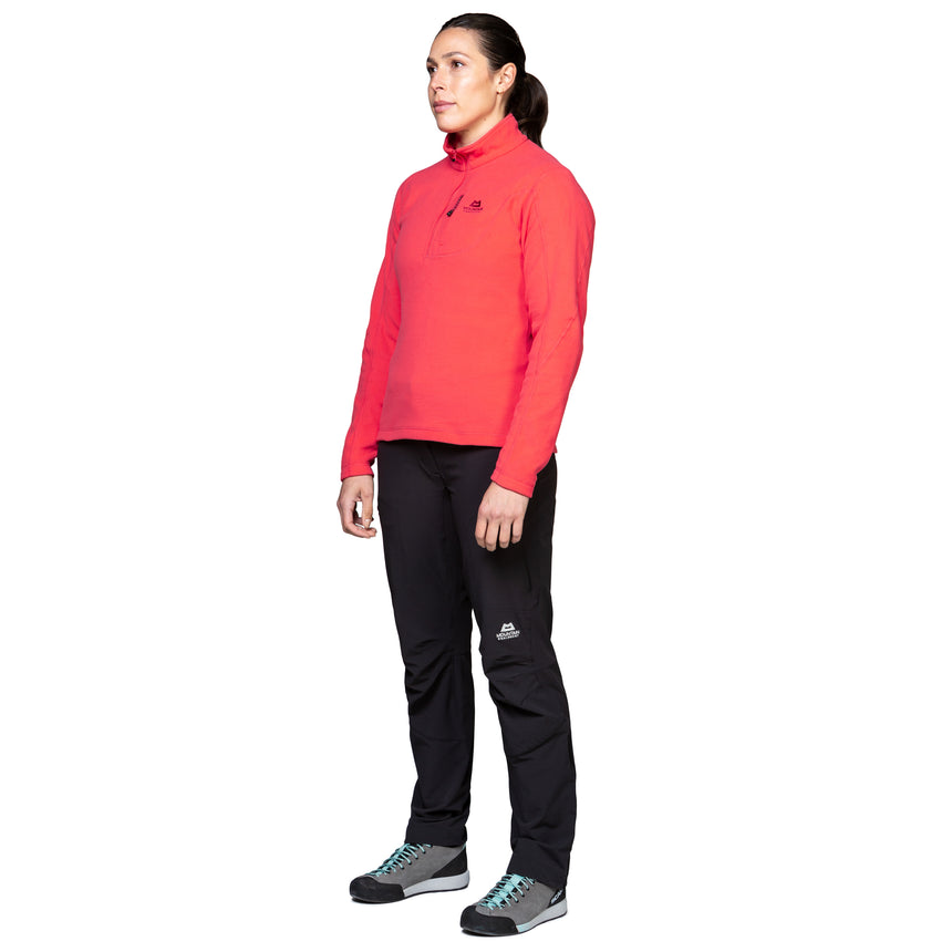 Mountain Equipment Micro Women's Zip-T Fleece Outdoor Action Hibiscus- Full Length Angle
