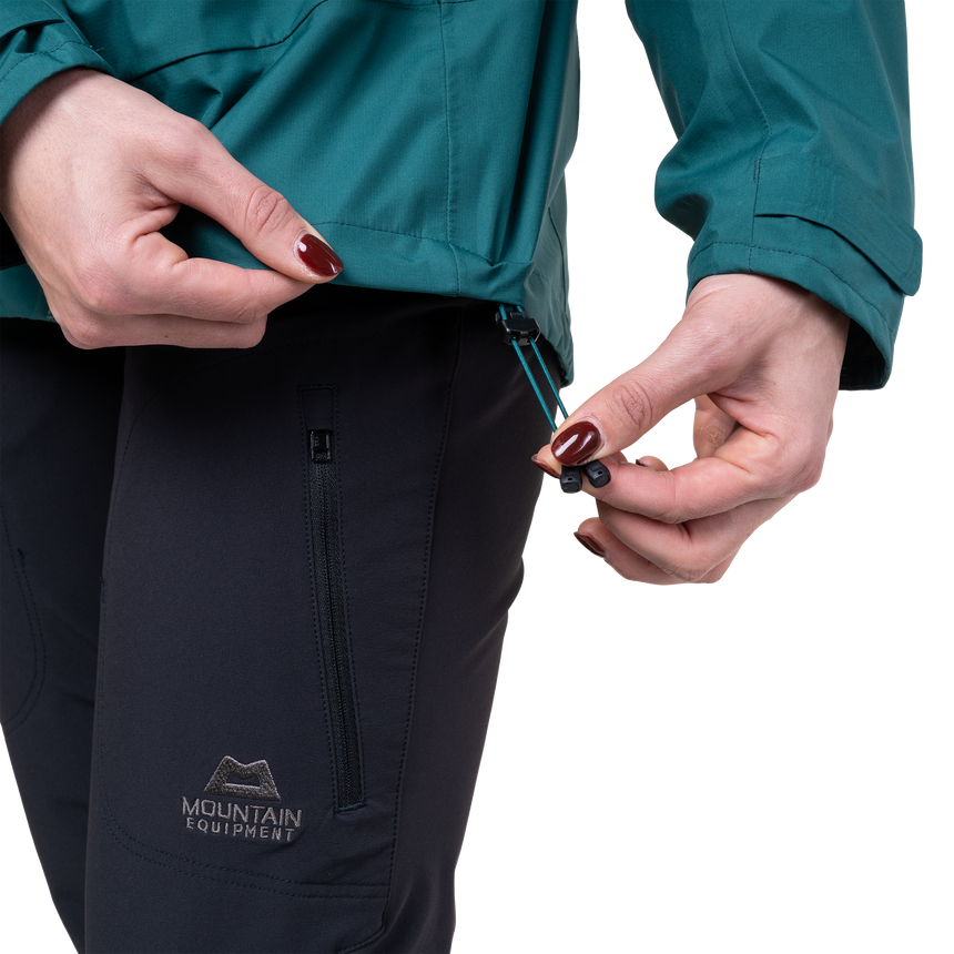 Mountain Equipment Odyssey Women's Jacket Outdoor Action Deep Teal- Hem Drawcord