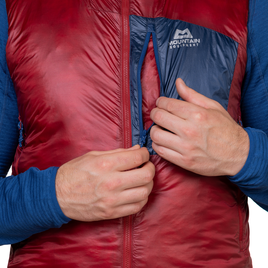Mountain Equipment Oreus Men's Vest Outdoor Action Merlot/Admiral Blue- Chest pocket