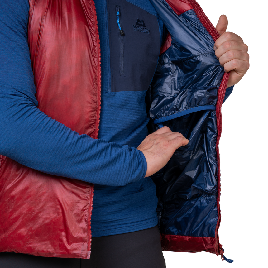 Mountain Equipment Oreus Men's Vest Outdoor Action Merlot/Admiral Blue- Inner drop pocket