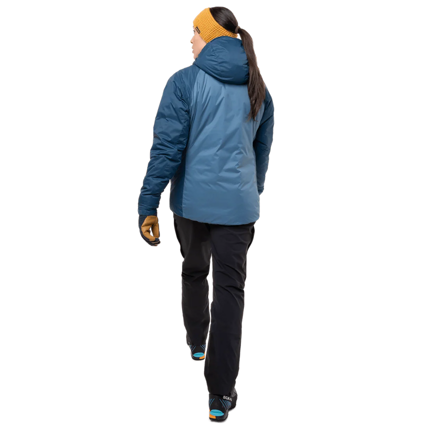 Mountain Equipment Shelterstone Women's Jacket Outdoor Action Stellar/Majolica- Back fit on Model