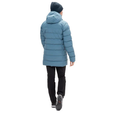 Mountain Equipment Tromso Women's Parka Outdoor Action Stellar Blue- Back Fit on Model