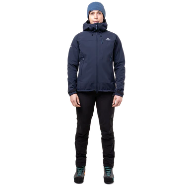 Mountain Equipment Vulcan Women's Jacket Outdoor Action Cosmos- Front Fit on Model