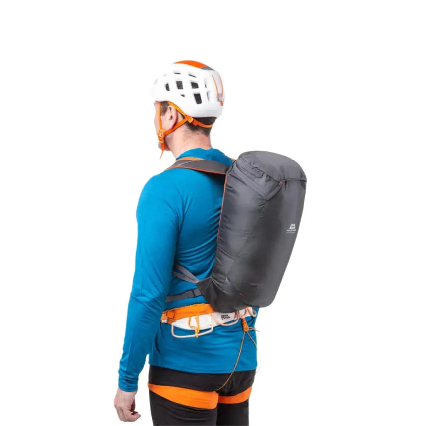 Mountain Equipment Wallpack 16 Backpack Outdoor Action Anvil/Cardinal Orange- Back view on model