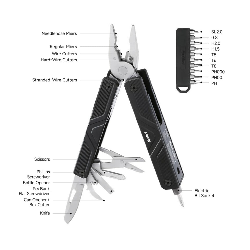 Nextool Gemini Specifications - Complete 13-in-1 Electric Multitool with Storage Bag and Bit Set