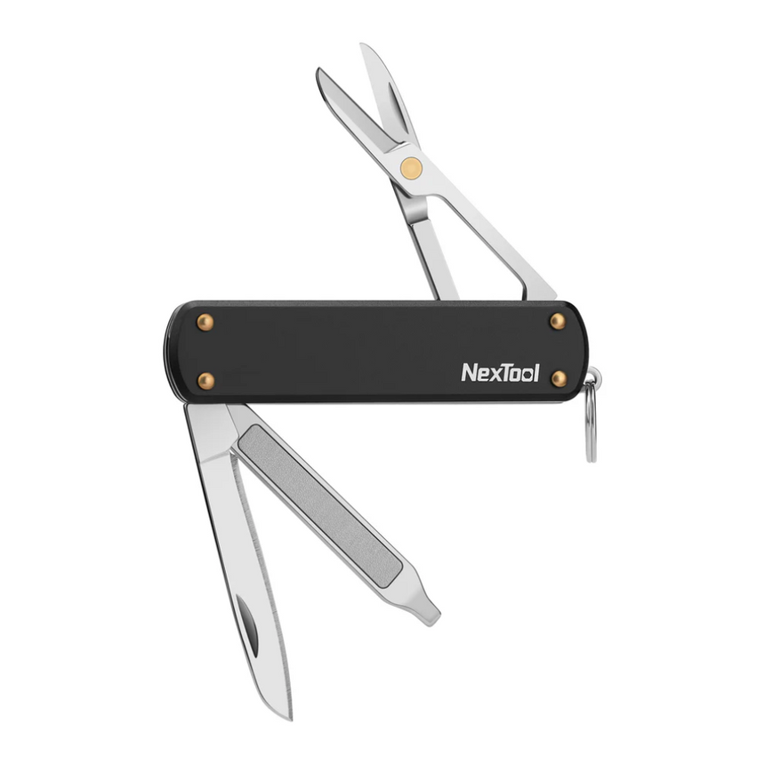 Nextool Mini Pocket Knife Black Open - 39mm 420J2 Blade with Scissors and Nail File