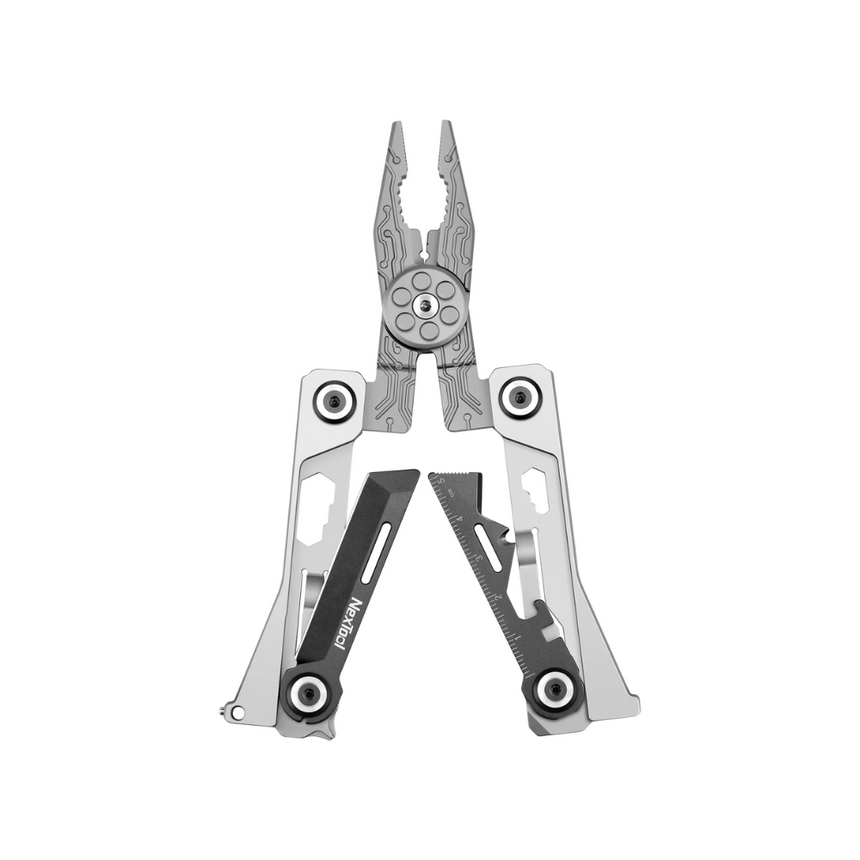 Nextool Silver Blade EDC Tool All Tools Displayed - Pliers, Knife, Hex Spanners, Screwdrivers & More