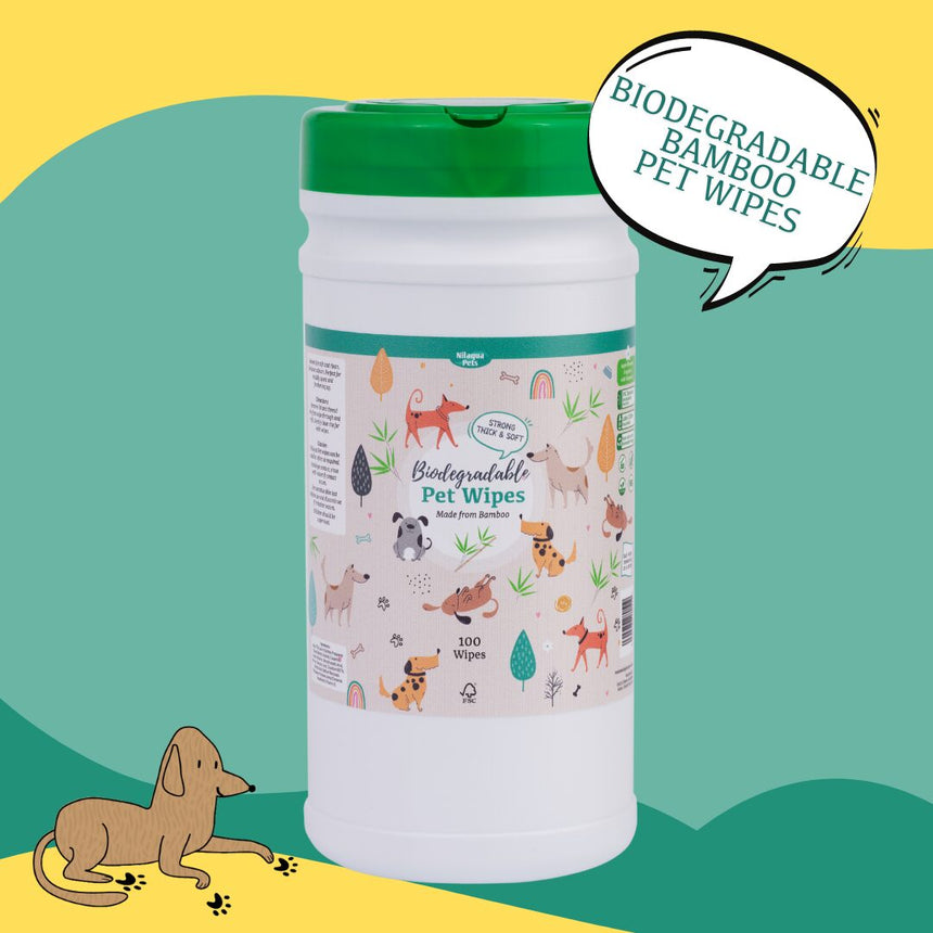 Nilaqua Pets Bamboo Biodegradable Pet Wipes 100pk Outdoor Action- Biodegradable Wipes