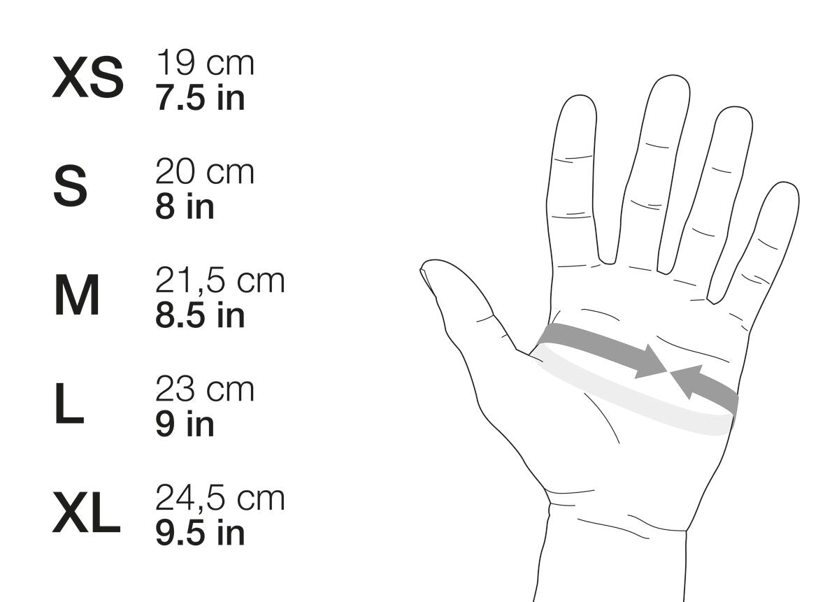 Petzl Cordex Plus Belay-Abseiling Gloves - Size Chart Diagram
