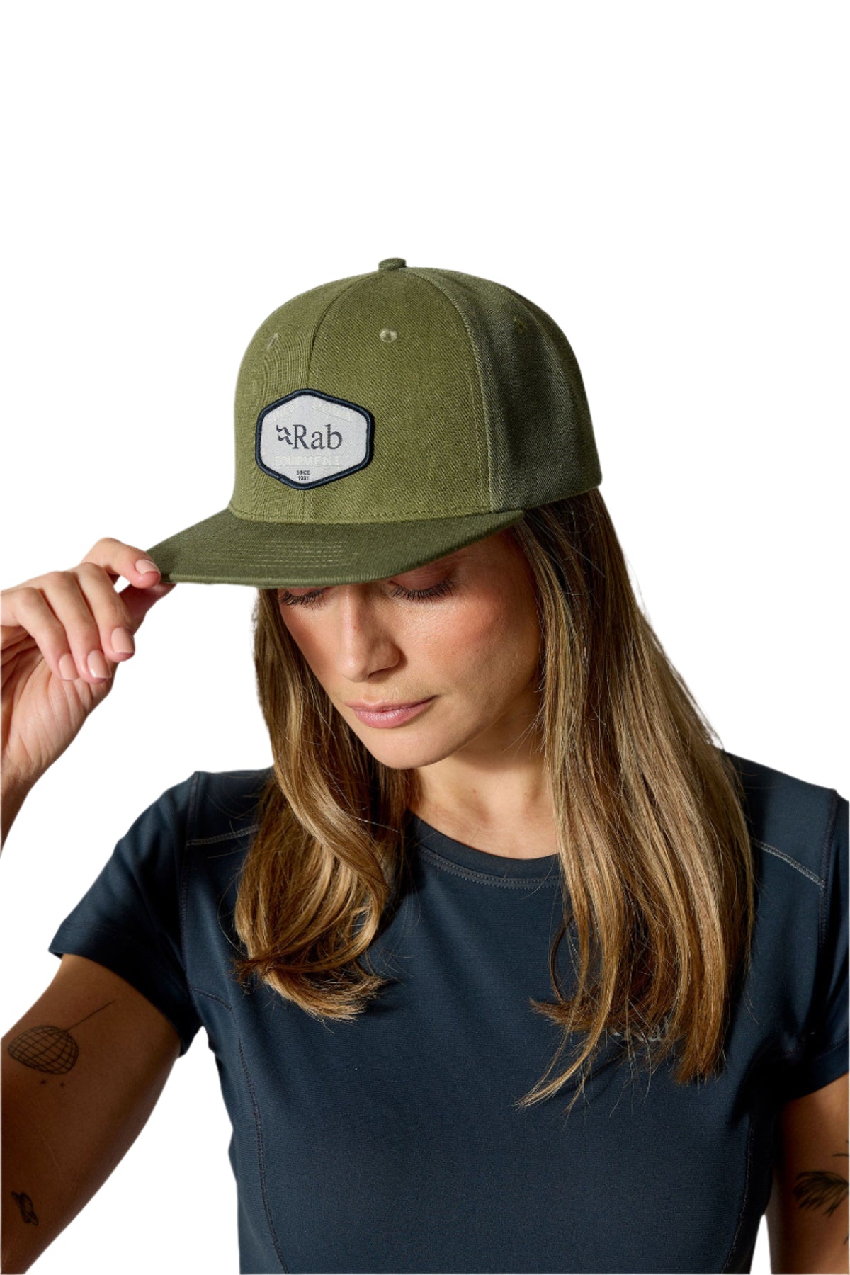 Rab Axion Badge Cap in Army/Light Khaki - side, worn