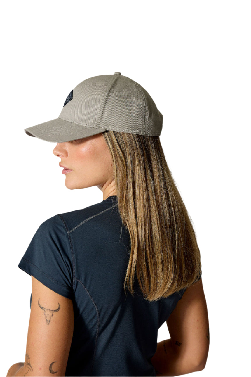 Rab Basecamp Badge Cap in Stone - side, worn