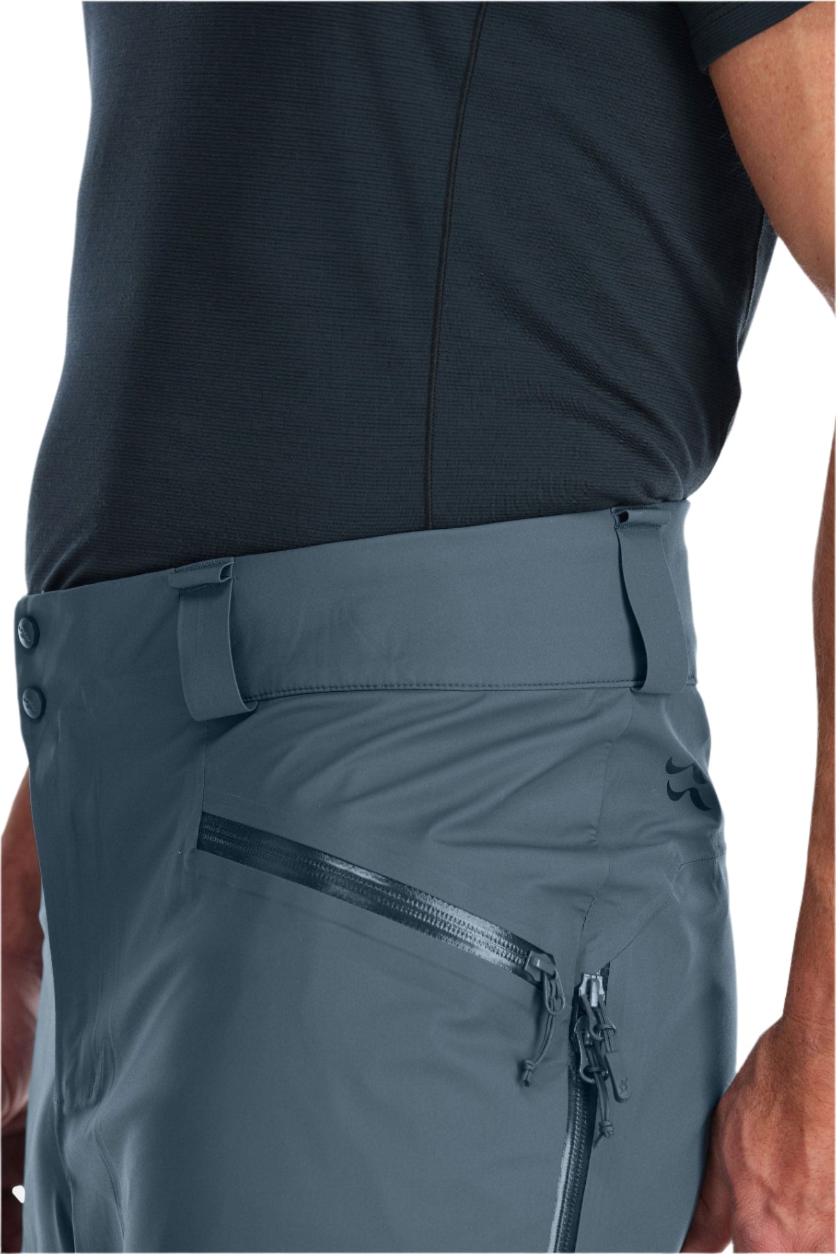 Rab Men's Khroma Kinetic Waterproof Ski Pants in Orion Blue - hip zip detail