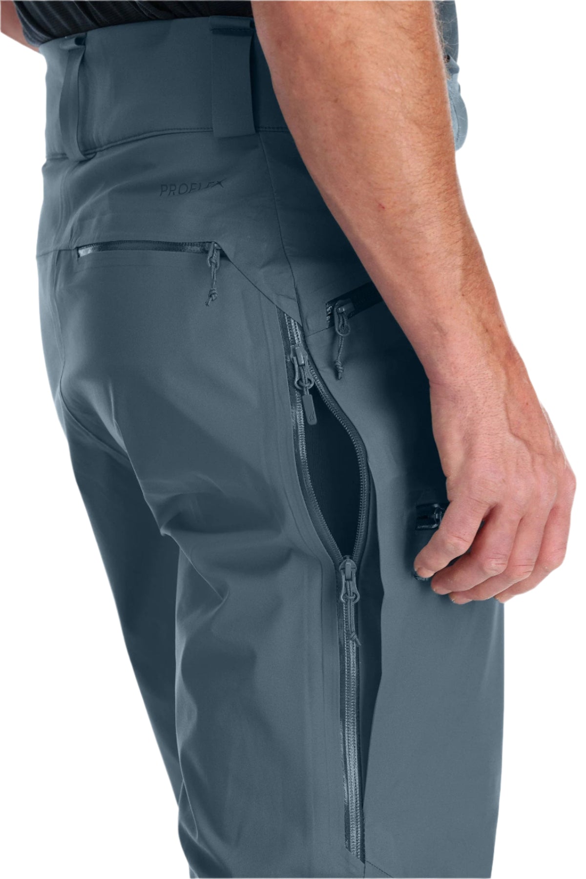 Rab Men's Khroma Kinetic Waterproof Ski Pants in Orion Blue - thigh pocket detail