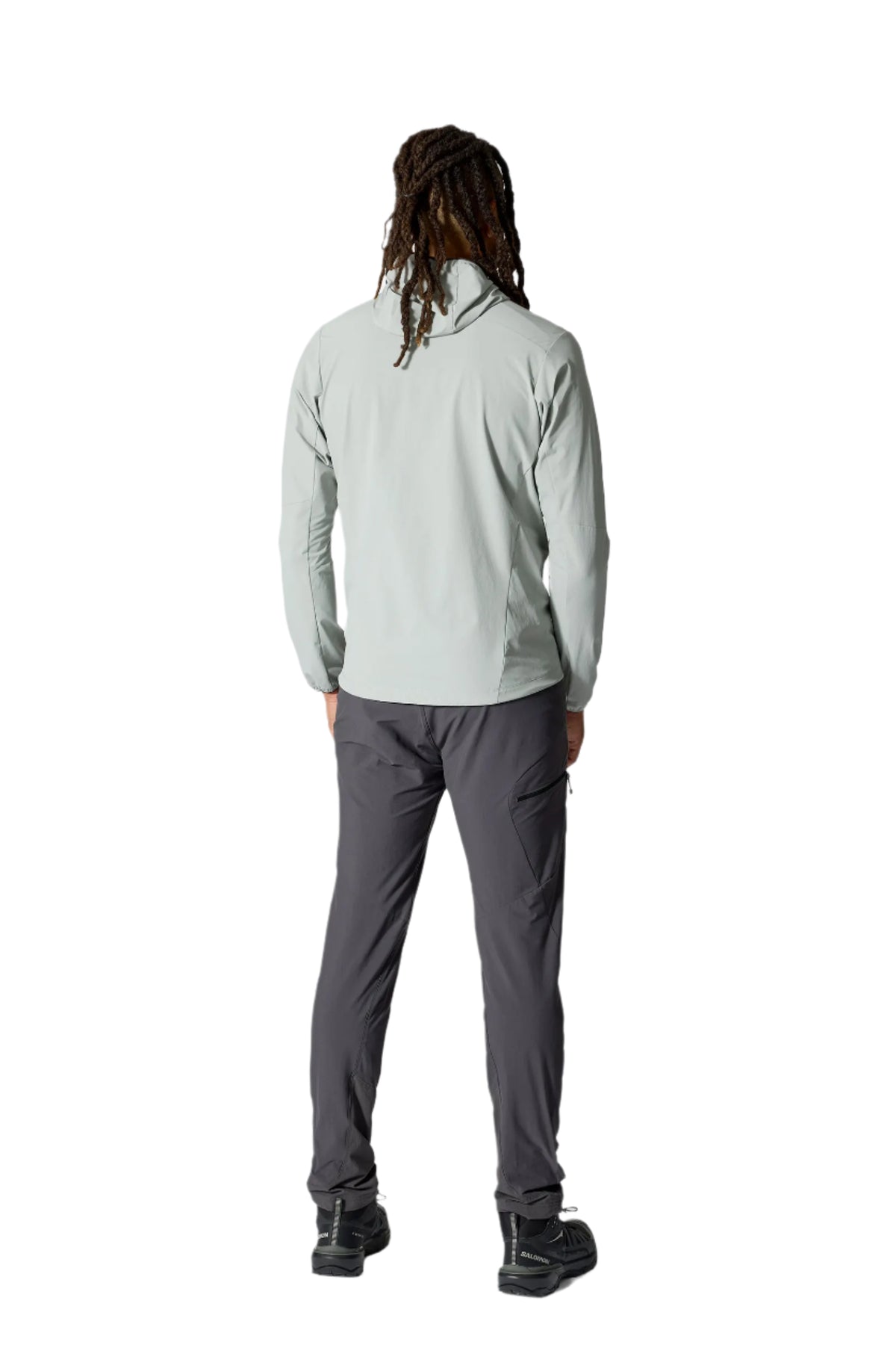 Rab Men's Borealis Alpine Hooded Jacket in Light Zinc - back, worn