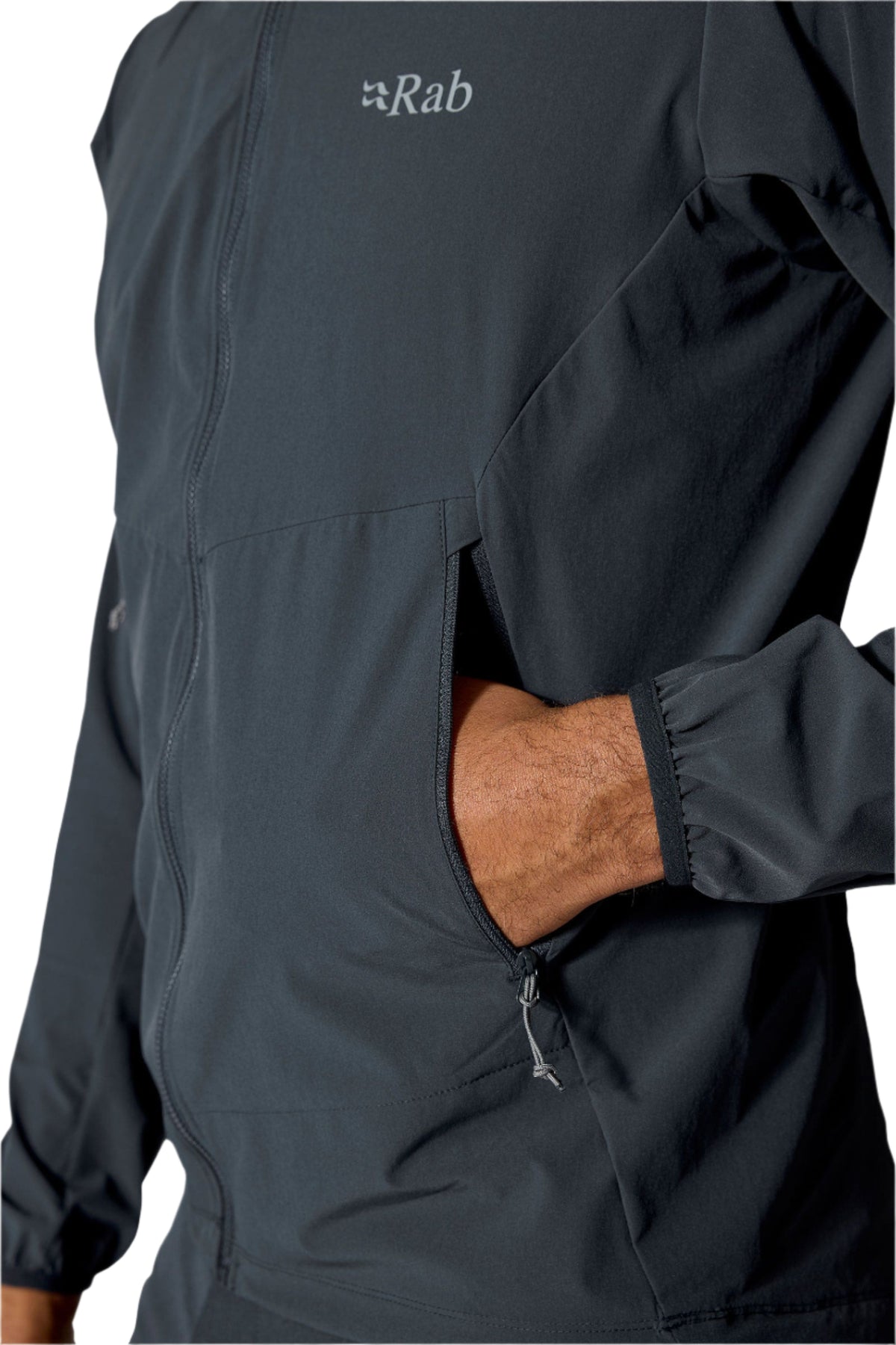 Rab Men's Borealis Hooded Jacket in Beluga - hand pocket detail