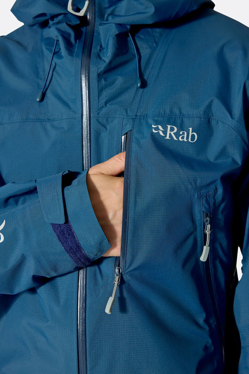 Rab Men's Downpour Mountain Waterproof Jacket in Tempest Blue - chest pocket detail