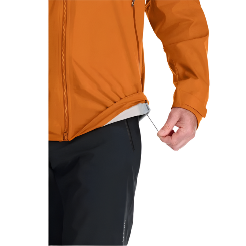 Rab Men's Kinetic Alpine 2.0 Waterproof Jacket in Marmalade - hem detail, lining