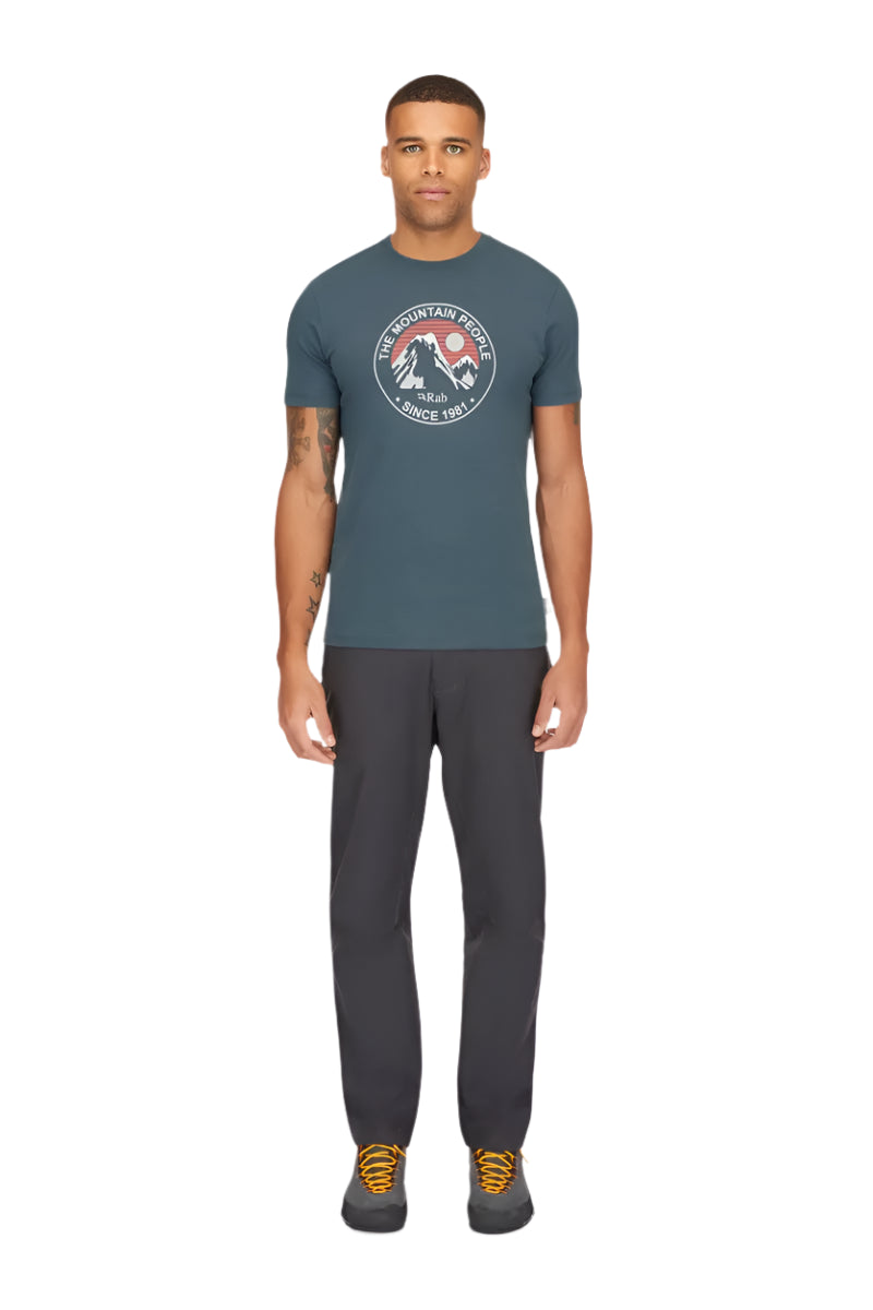 Rab Men's Stance Alpine Peak Tee in Orion Blue - worn, front