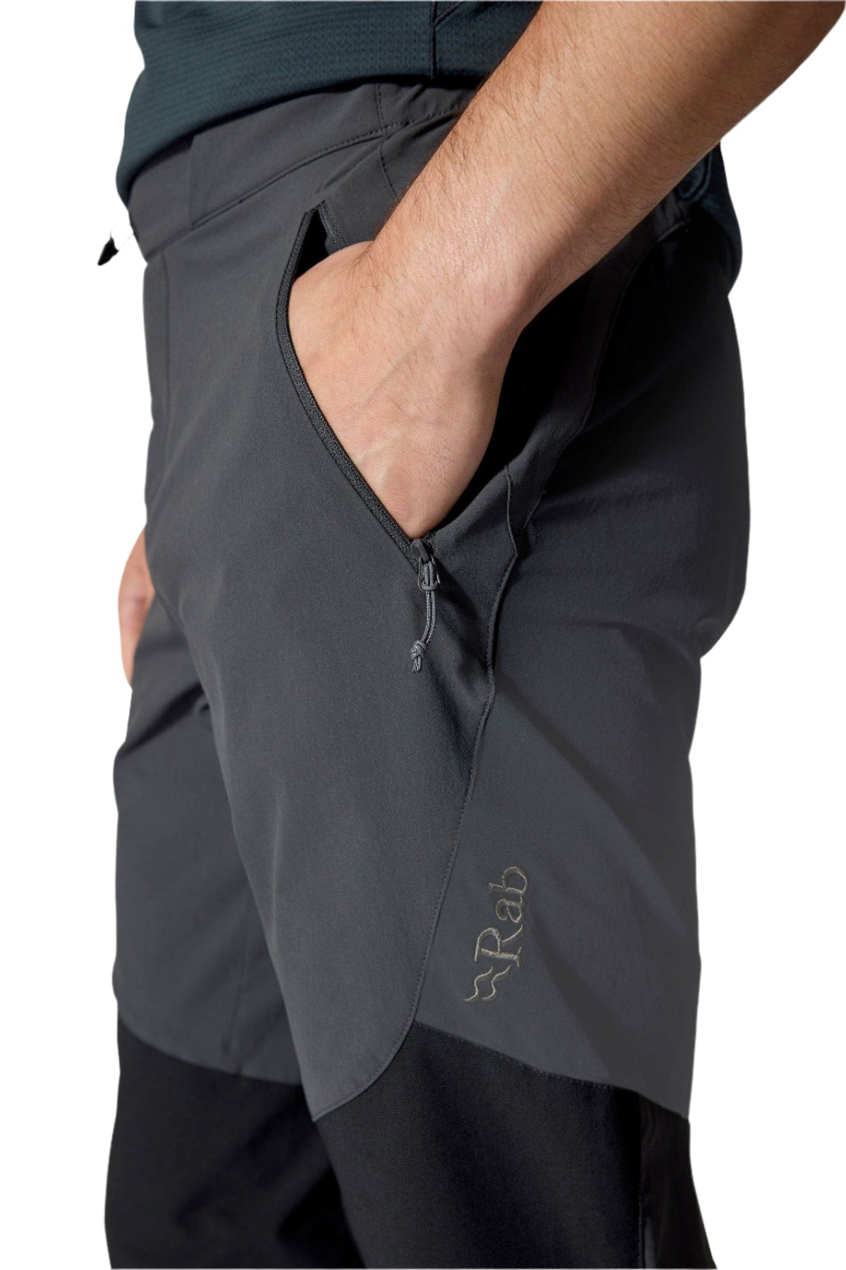 Rab Men's Torque Pants in Anthracite - hand pocket detail