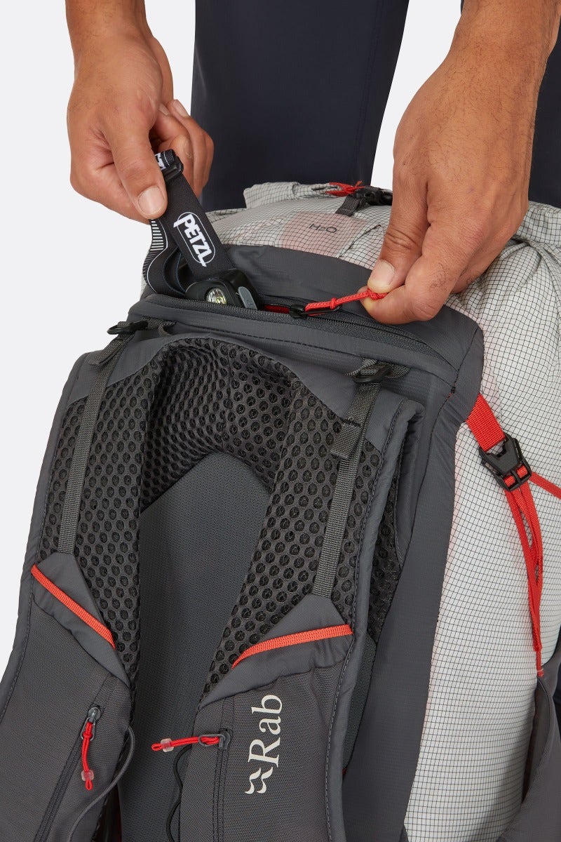 Rab Muon 40L Hiking Pack in Pewter/Graphene - Webbing Ladder Detail