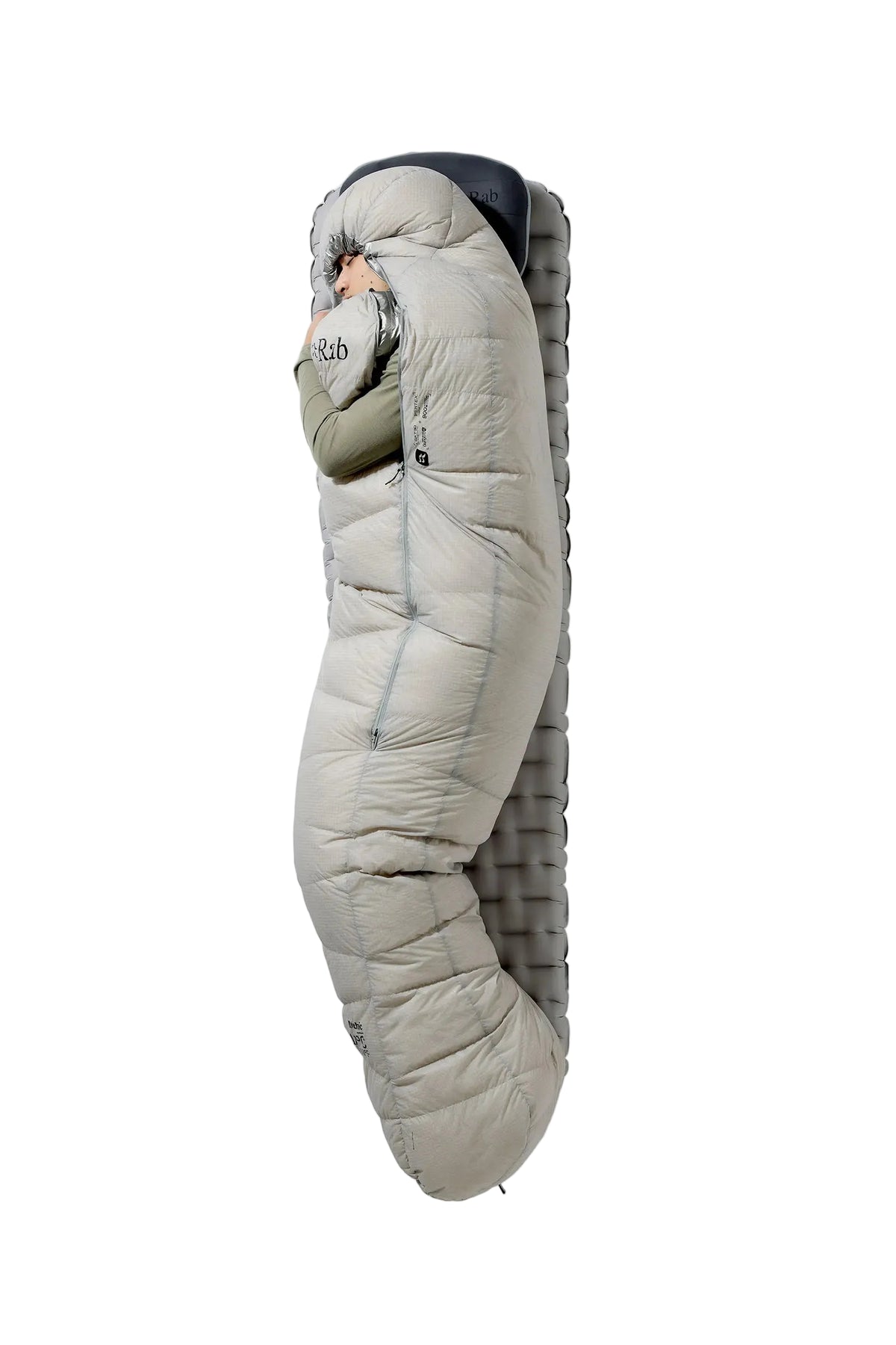 Rab Mythic Down Sleeping Bag (-12°C/10F) in Dark Pewter - Model Side