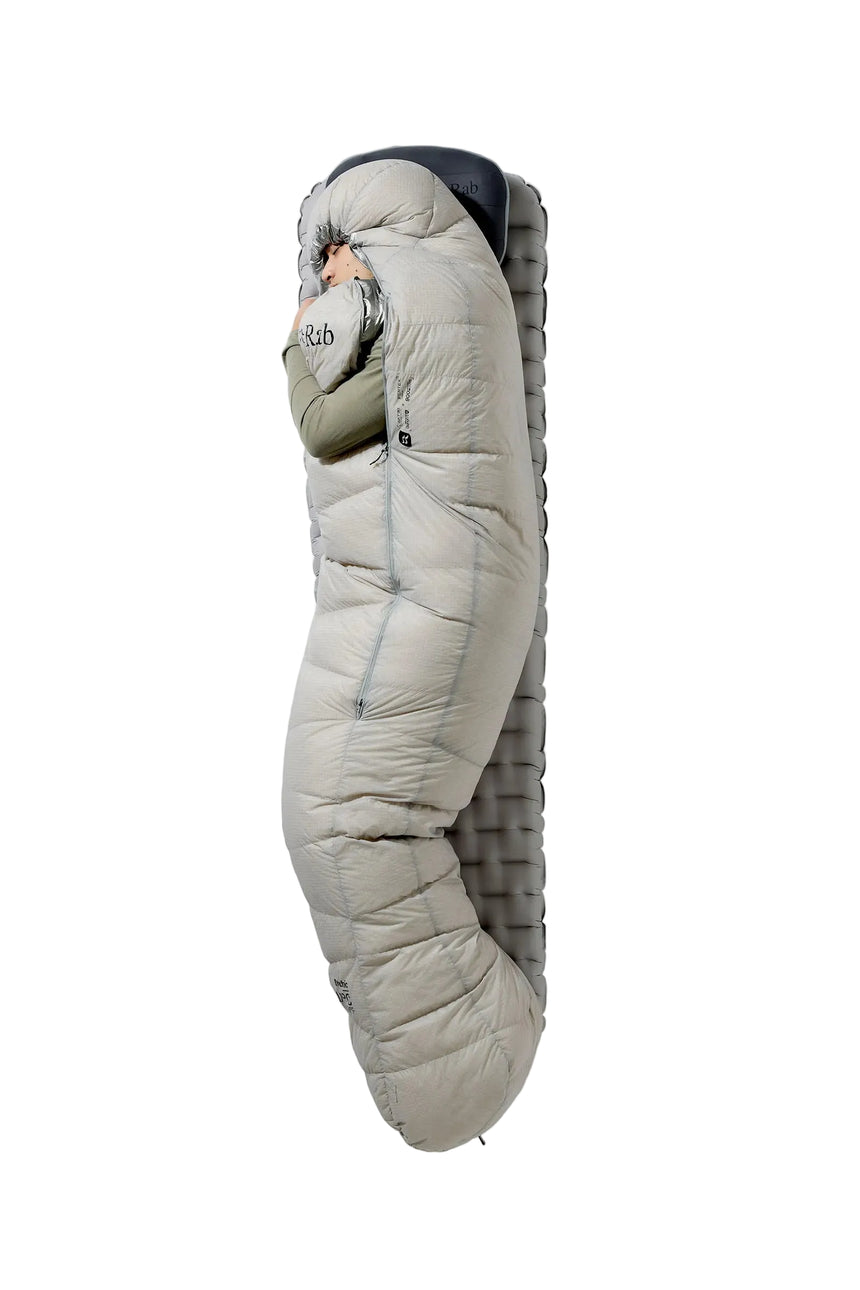 Rab Mythic Down Sleeping Bag (-6°C/20F) in Dark Pewter - Model Side
