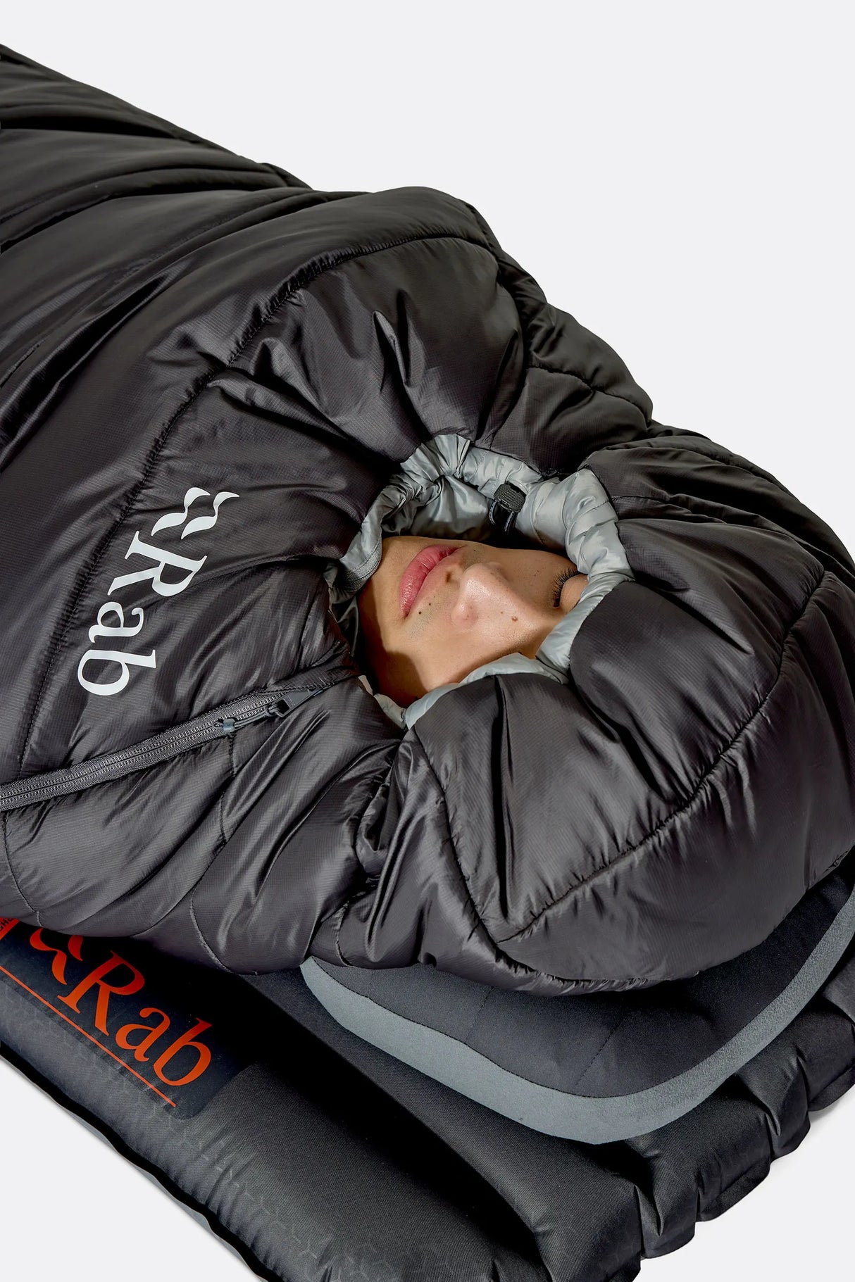 Rab Radeon Synthetic Sleeping Bag (-12°C/10F) in Sage/Graphene - worn, hood close-up