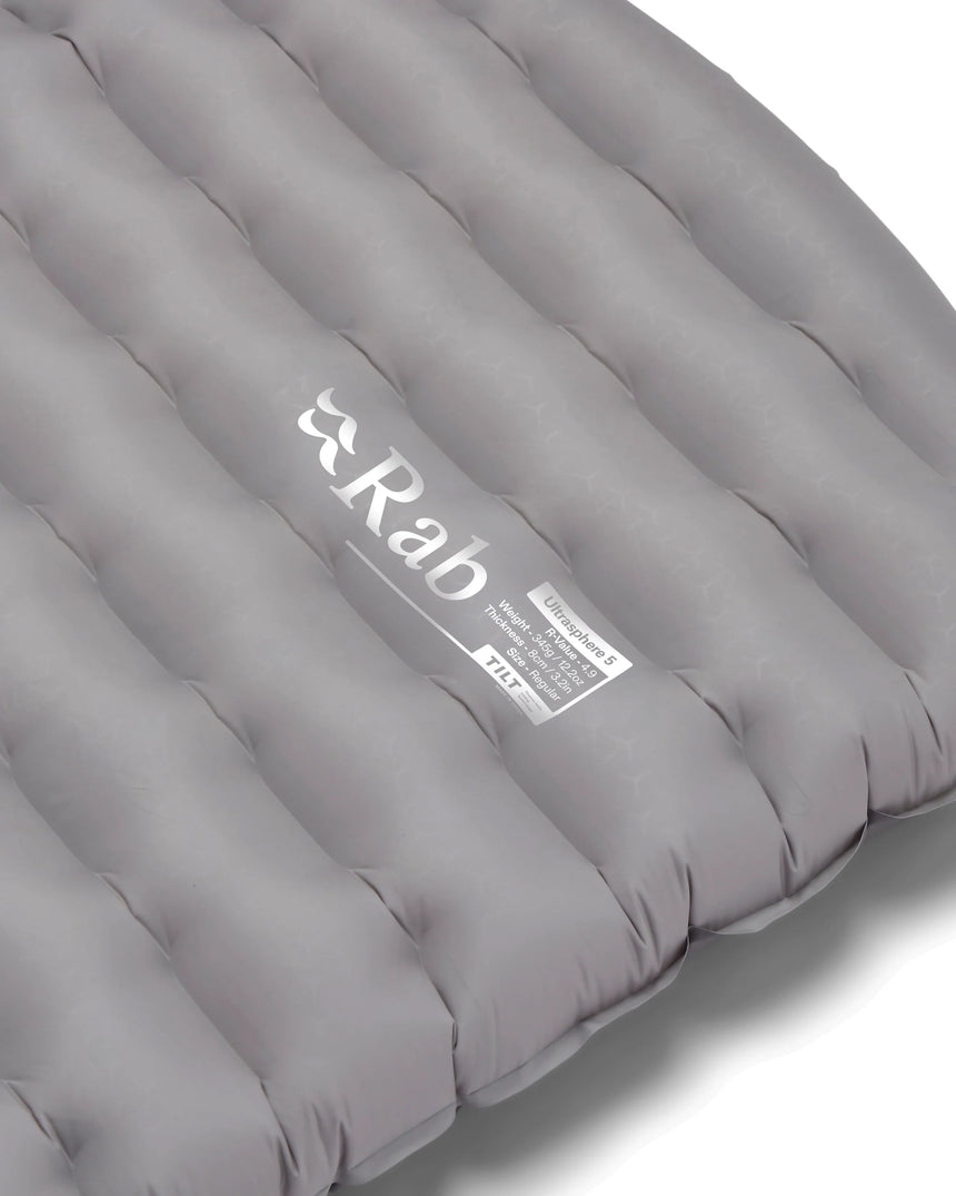 Rab Ultrasphere 5 Sleeping Mat in Dark Pewter - spec label detail