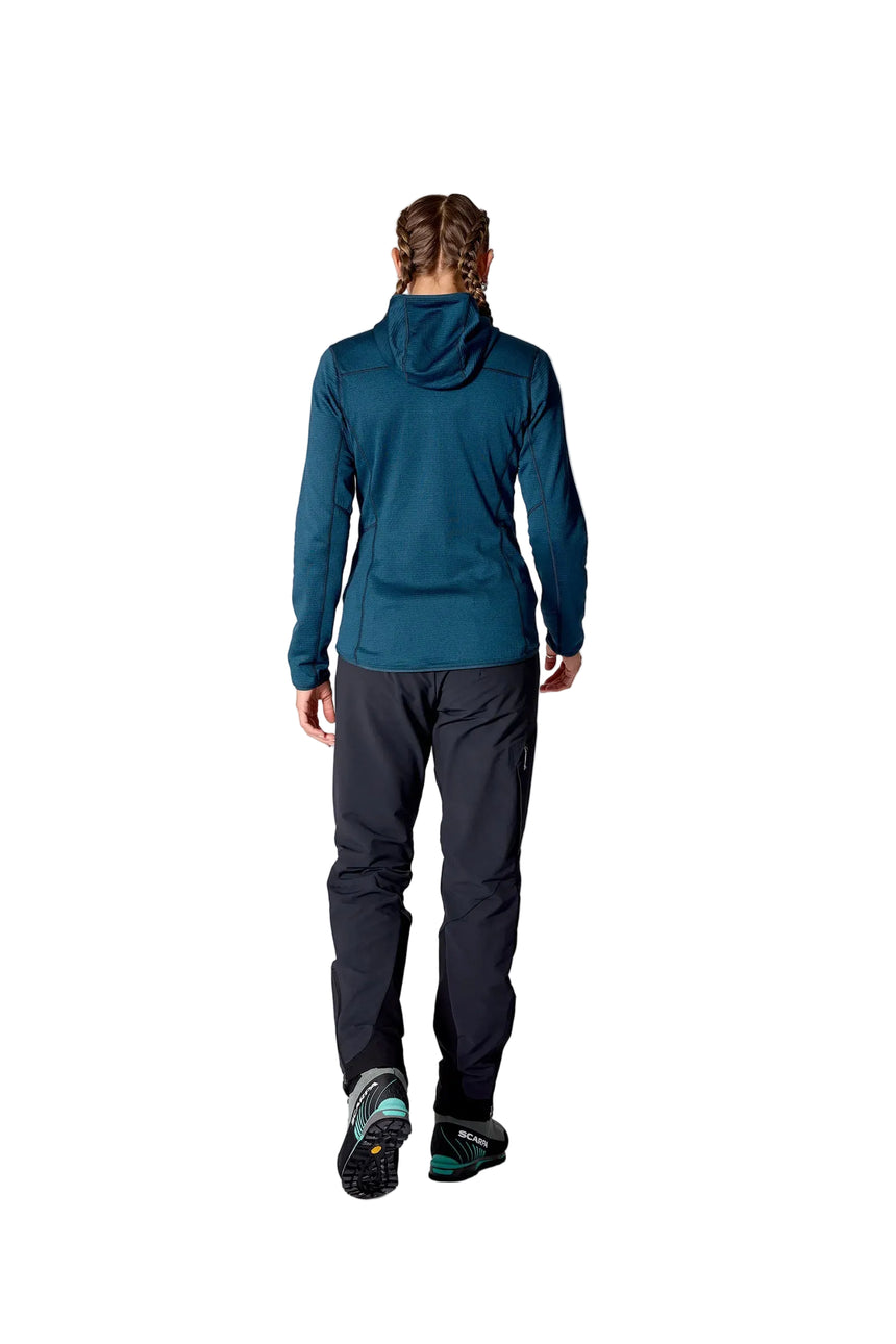 Rab Women's Ascendor Hoody in Tempest Blue - back, walking, worn