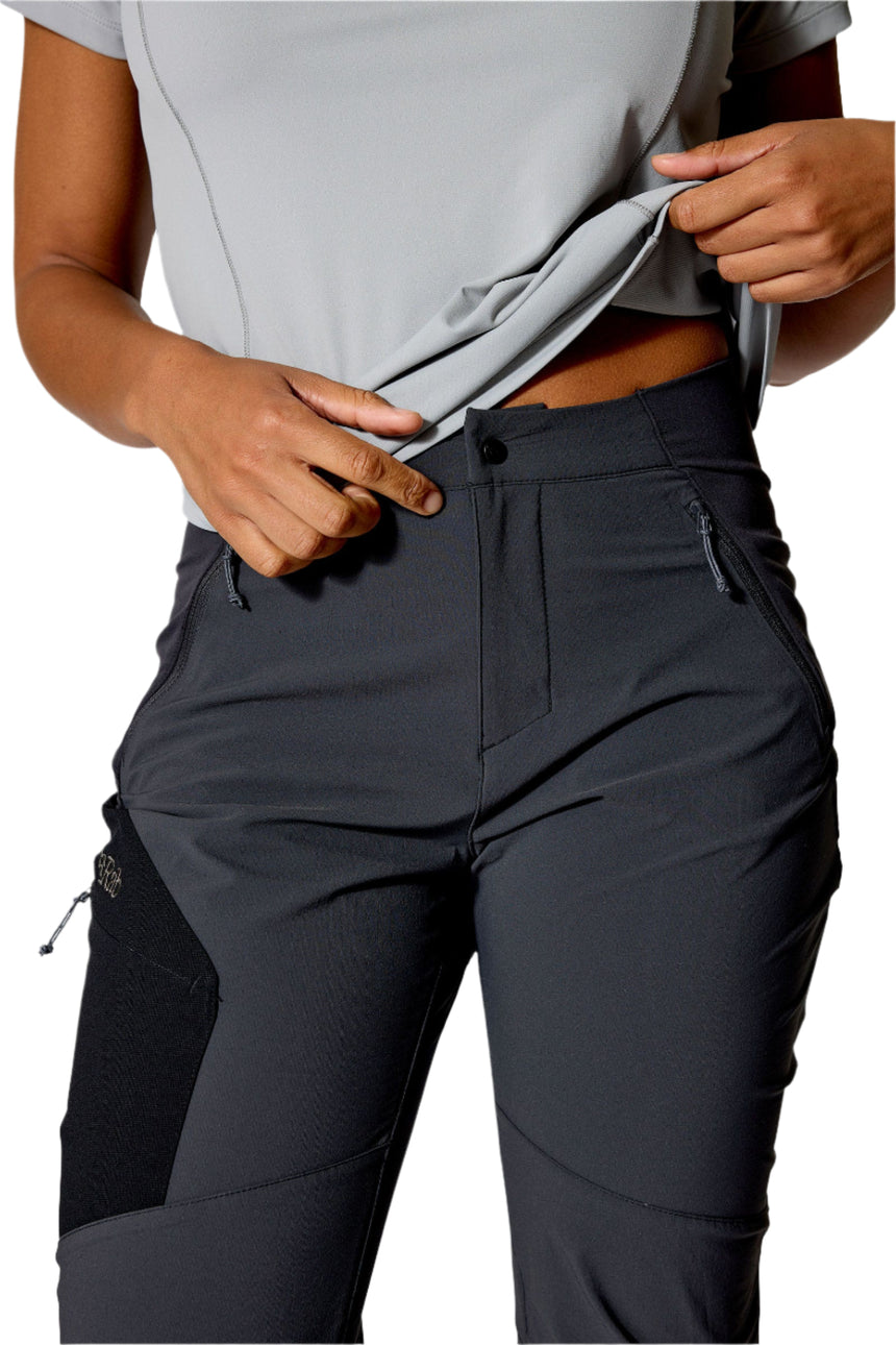 Rab Women's Ascendor Pants in Anthracite - waistband detail, front