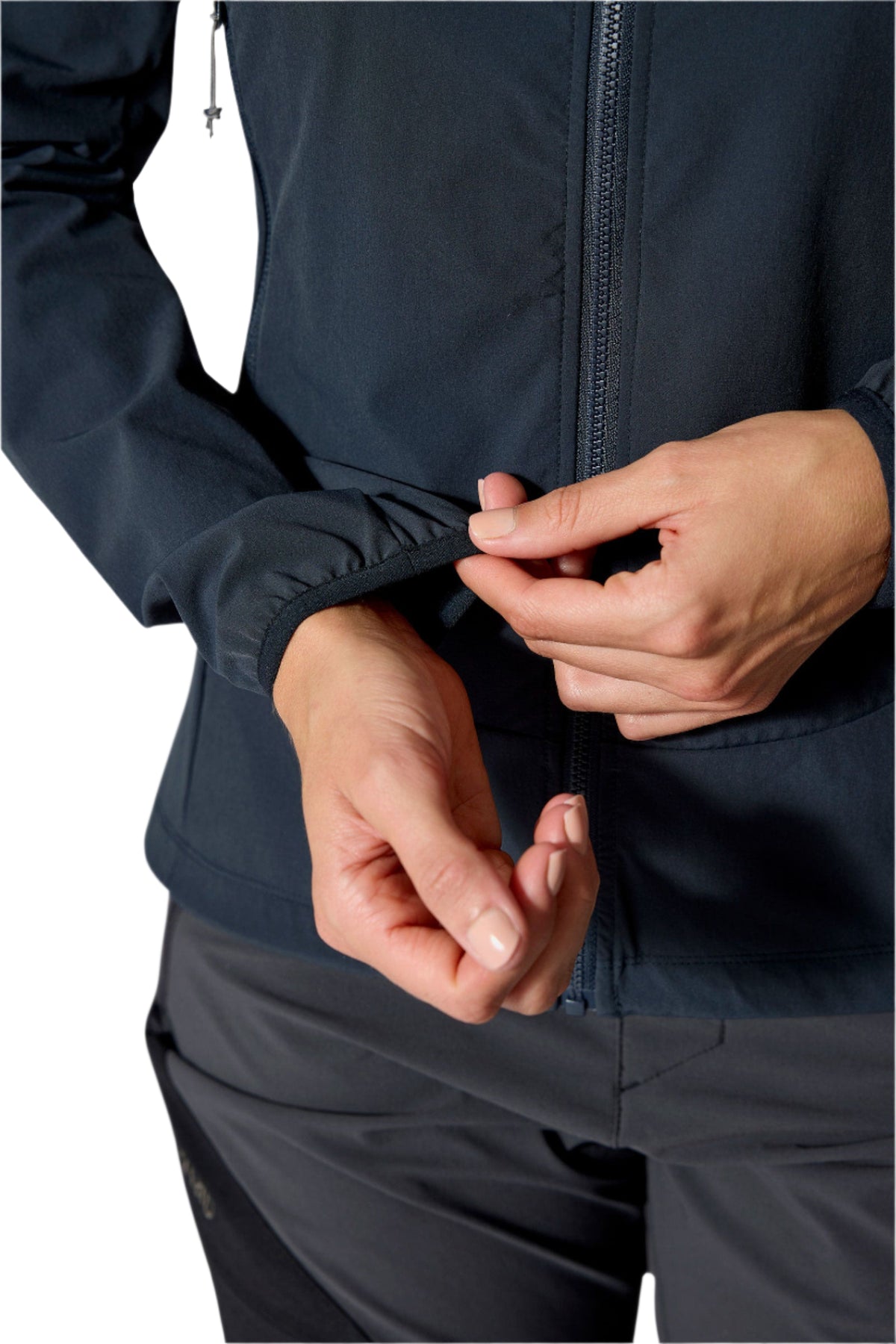 Rab Women's Borealis Hooded Jacket in Beluga - front, worn