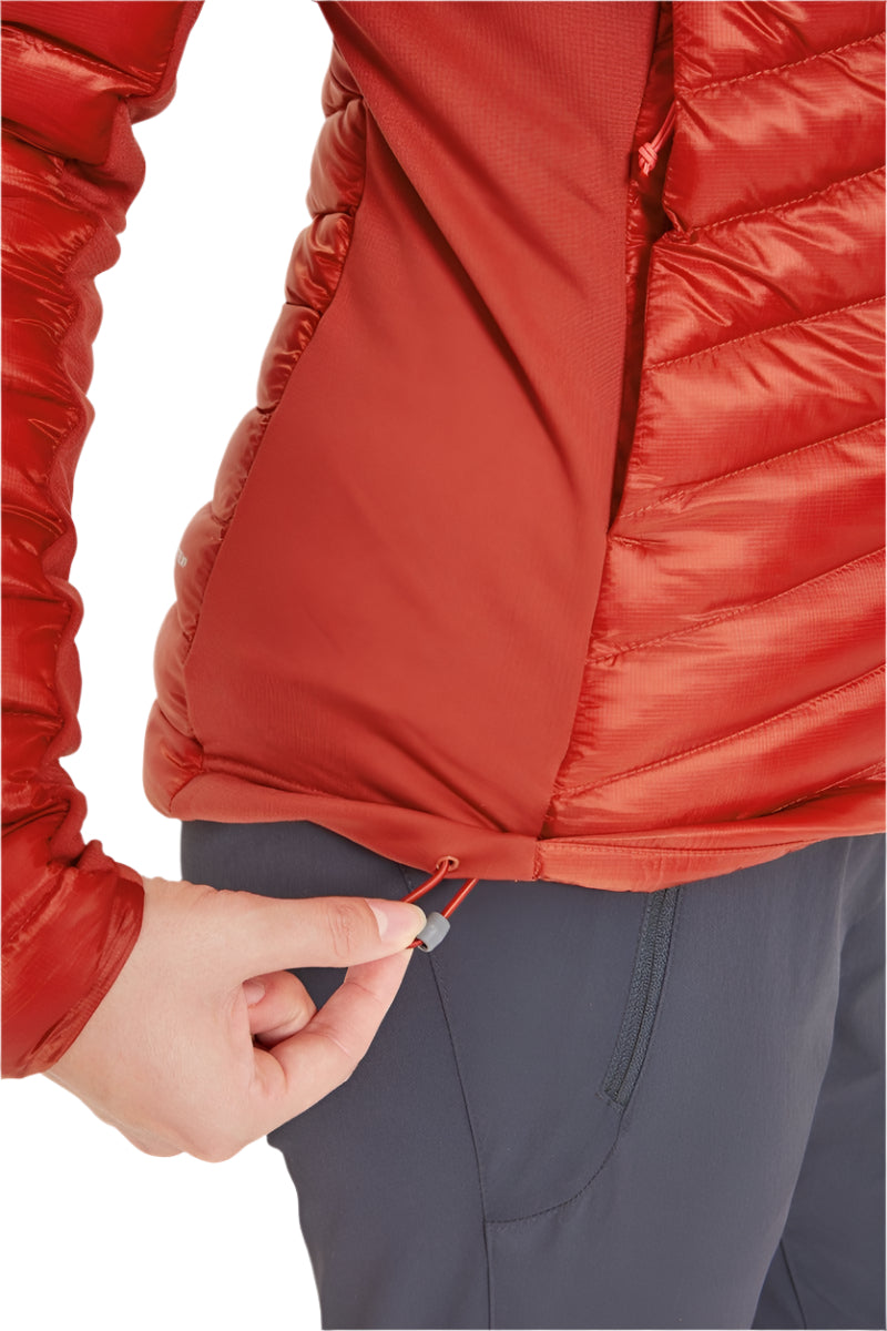 Rab Women's Cirrus Flex Insulated Hooded Jacket in Tuscan Red - hem detail
