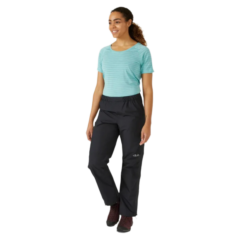 Rab Women's Downpour Eco Waterproof Full Zip Pants in Black - worn, front