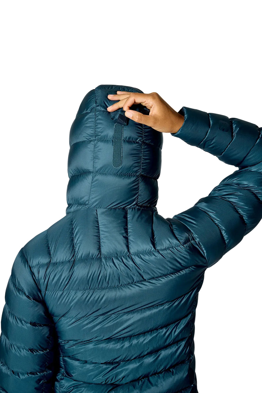 Rab Women's Electron Pro Down Jacket in Black - hood adjustment detail