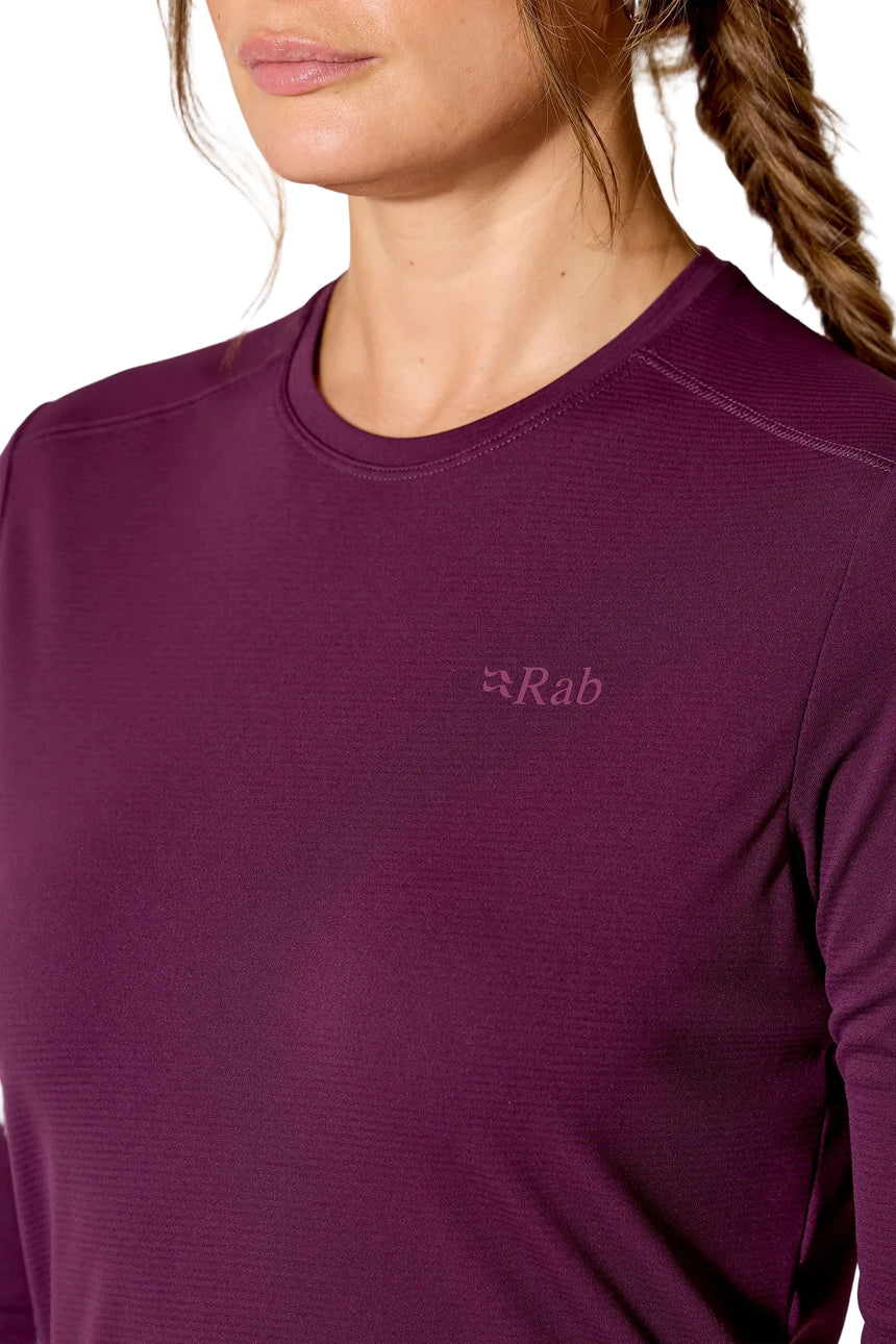 Rab Women's Force LS Tee in Mulberry (Reference) - Neck Detail