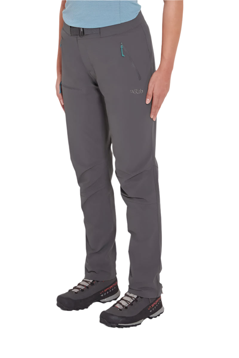 Rab Women's Incline AS Softshell Pants in Graphene - Worn, Front
