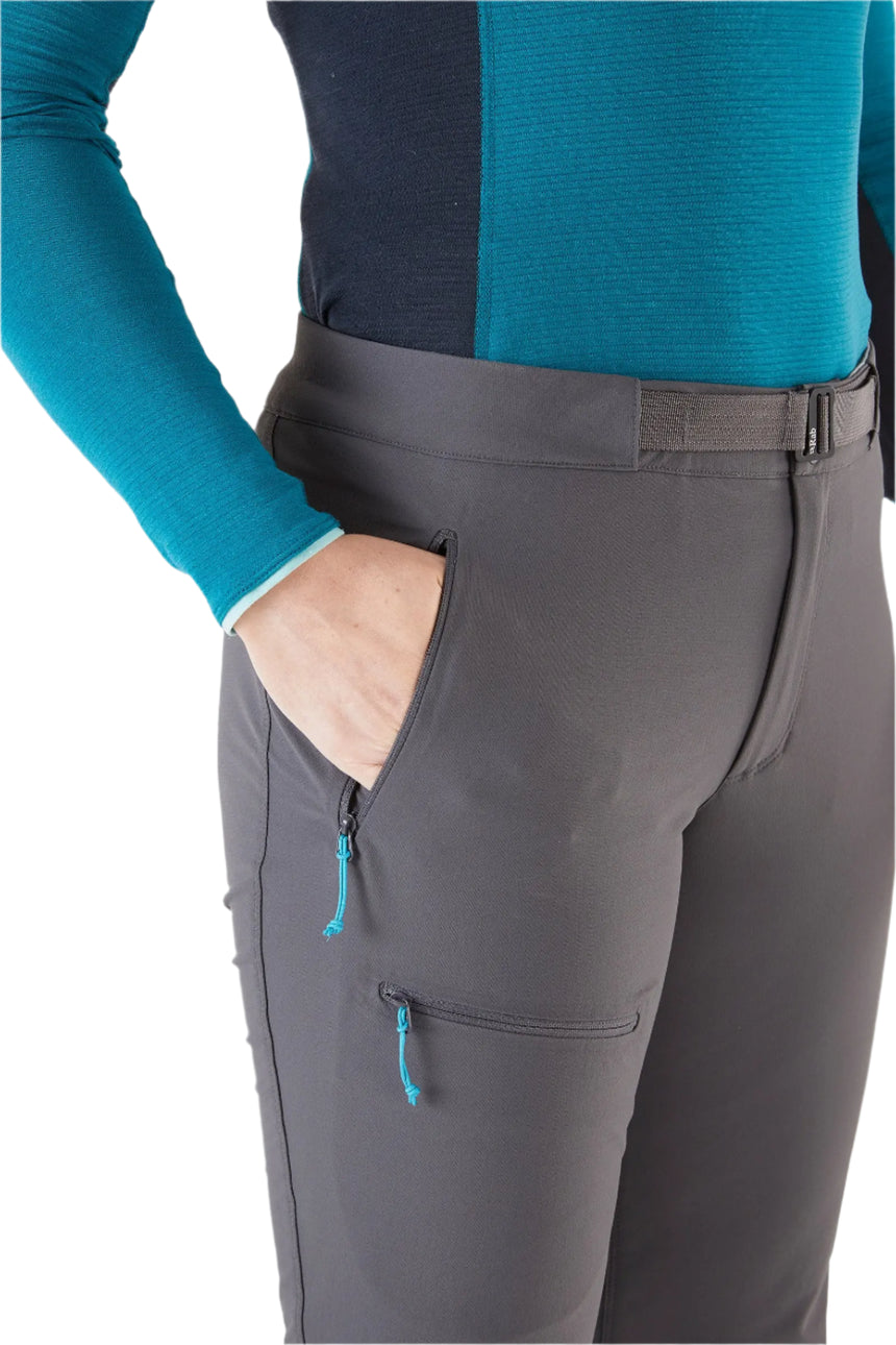 Rab Women's Incline AS Softshell Pants in Graphene - Worn, Hip Pocket Detail