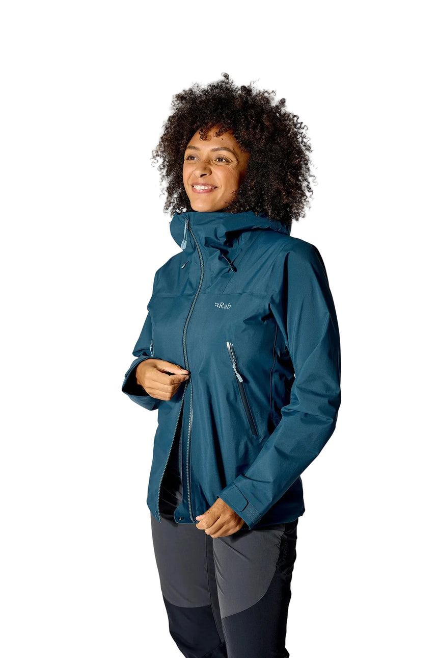 Rab Women's Kangri GORE-TEX Jacket in Tempest Blue (Reference) - Side Worn