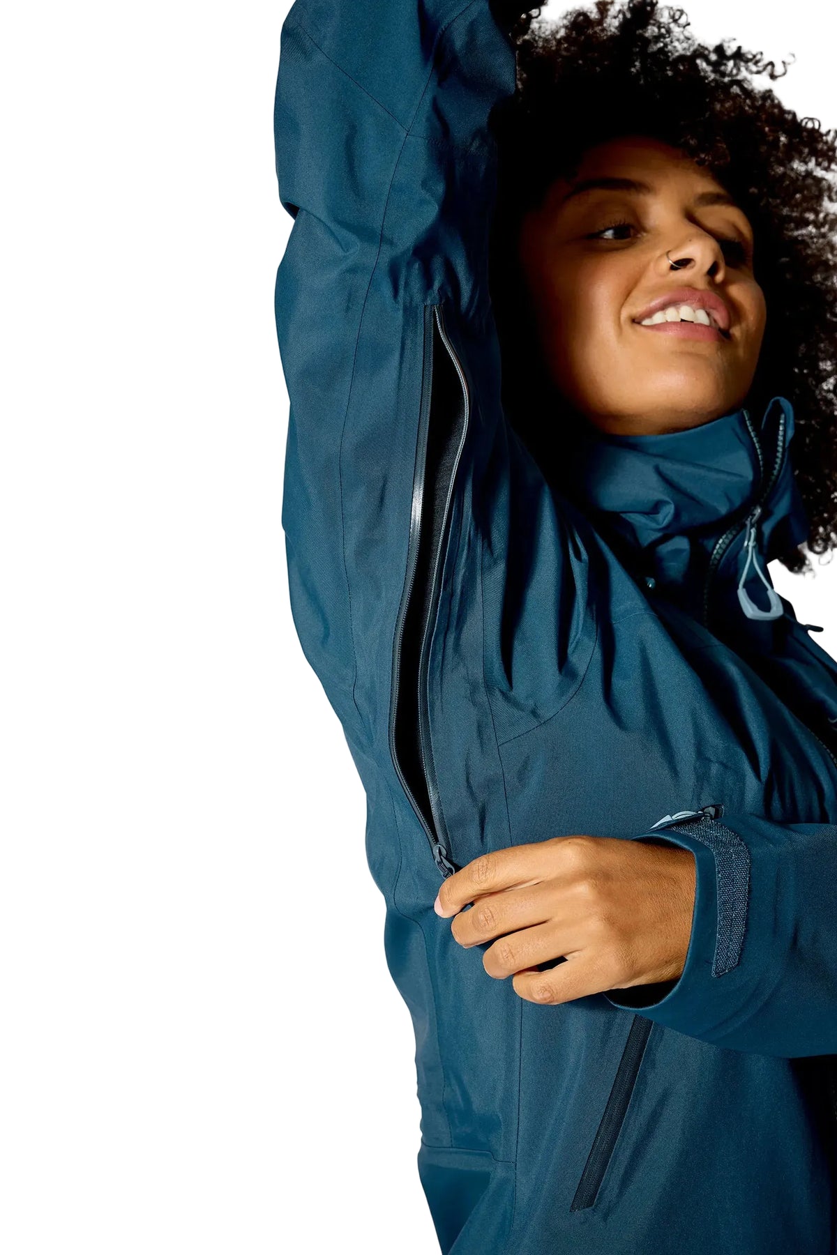 Rab Women's Kangri GORE-TEX Jacket in Tempest Blue - Underarm Vent Detail