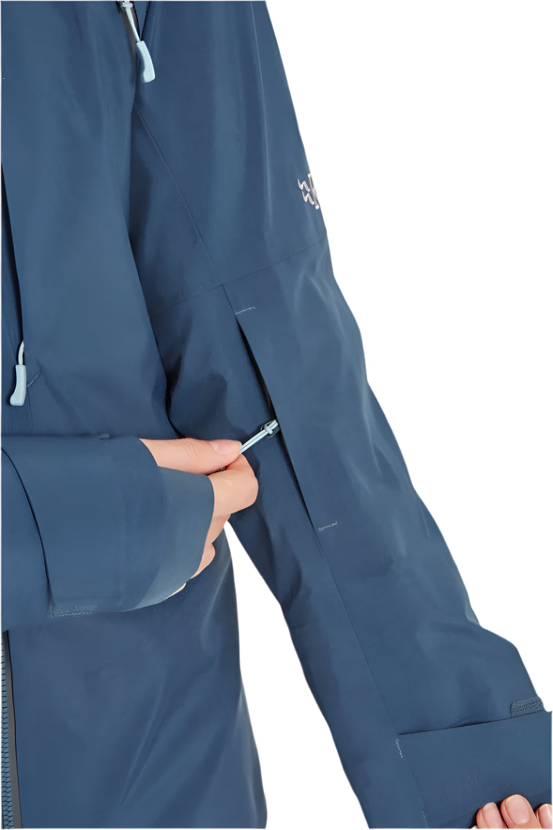 Rab Women's Khroma Converge GORE-TEX Ski Jacket in Tempest Blue - hand pocket detail, worn (reference only, not a stocked colour)