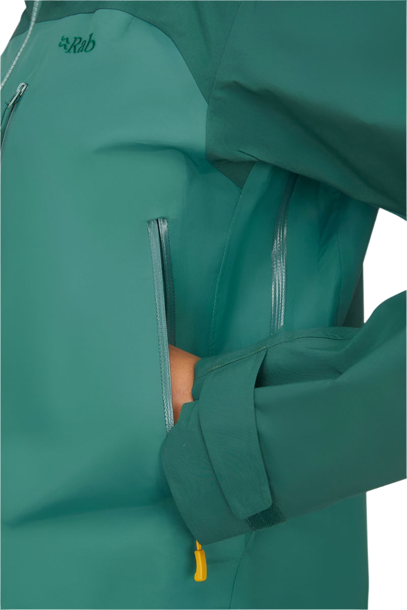 Rab Women's Latok Mountain GORE-TEX Pro Jacket in Greenslate/Eucalyptus - chest pocket detail