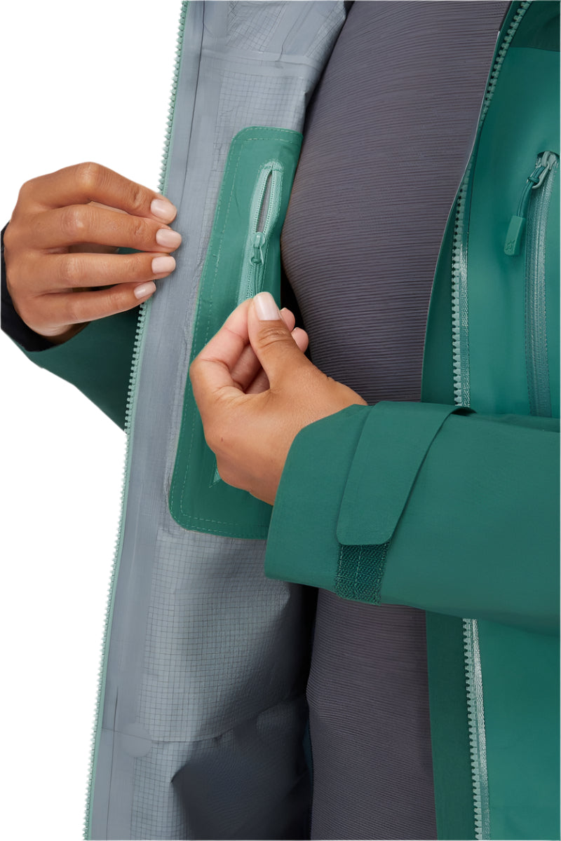 Rab Women's Latok Mountain GORE-TEX Pro Jacket in Greenslate/Eucalyptus - interior pocket detail