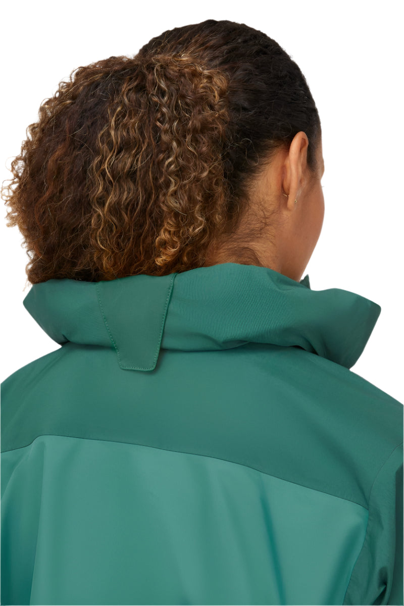 Rab Women's Latok Mountain GORE-TEX Pro Jacket in Greenslate/Eucalyptus - worn, hood back