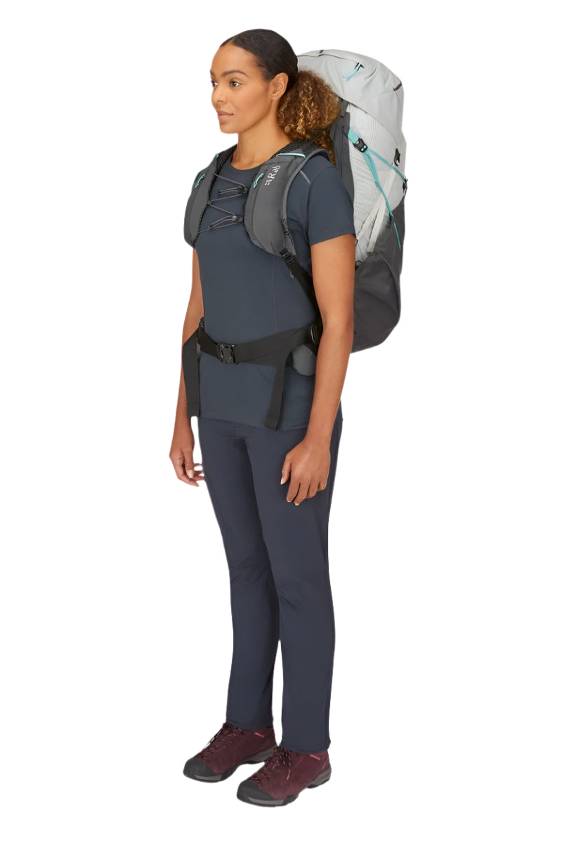 Rab Women's Muon ND50L Hiking Pack in Pewter/Graphene - On Model Full Length