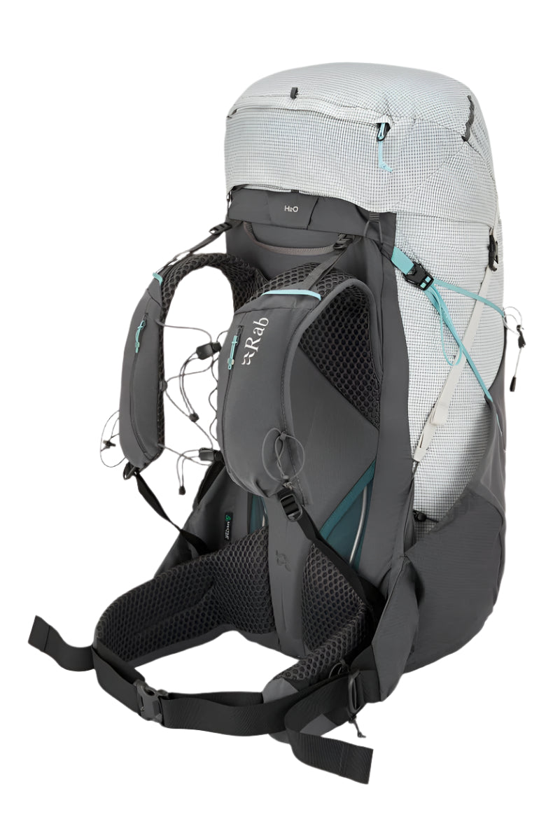 Rab Women's Muon ND50L Hiking Pack in Pewter/Graphene - Side View